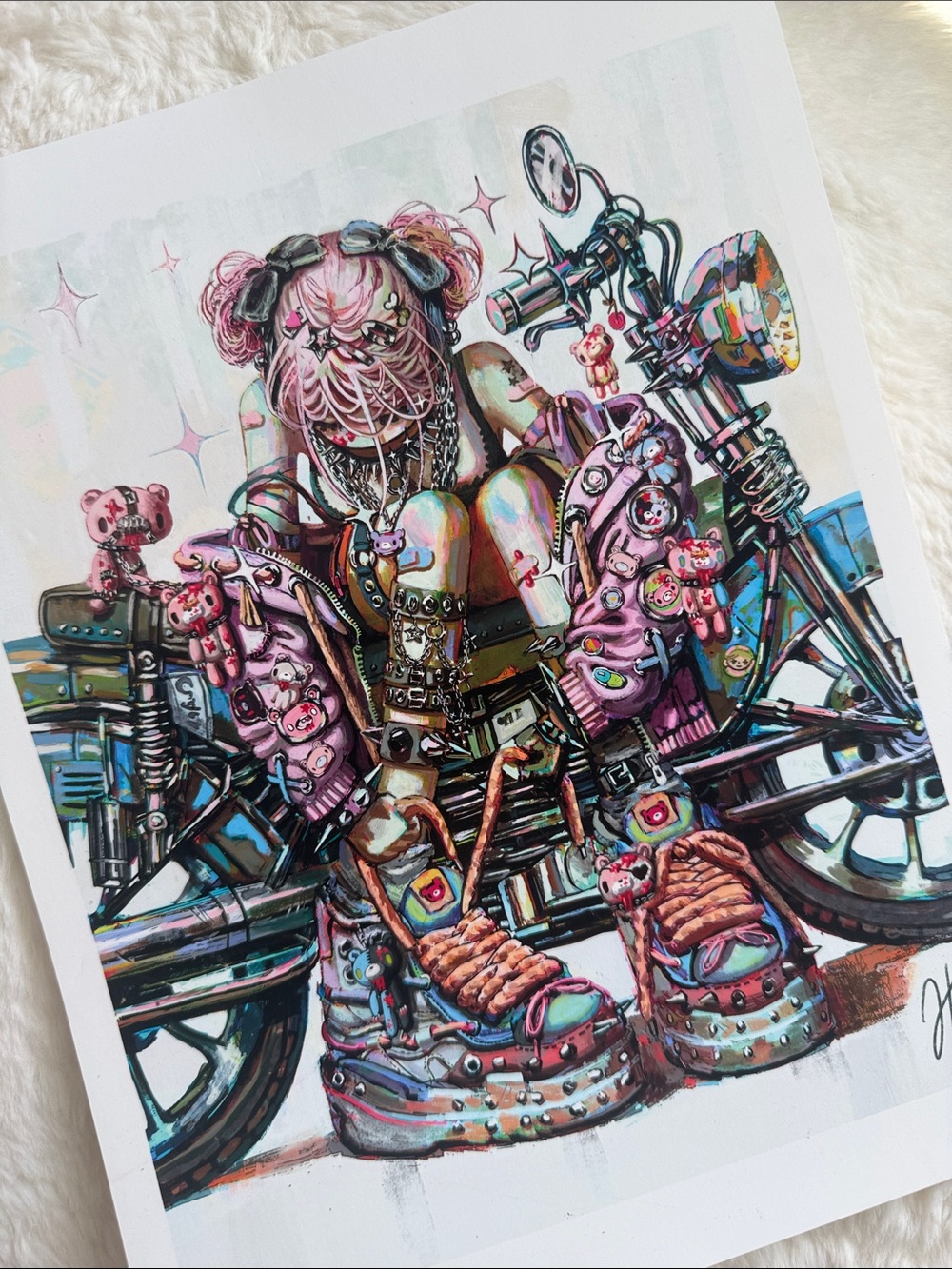 Gloomy Bear Helen Highton - "Gloomy Ride" Art Print poster pink kawaii rainbow